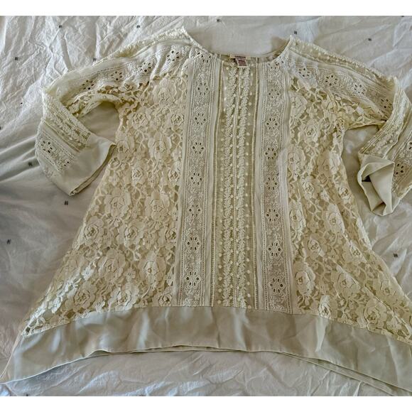 SUNDANCE Anthropologie M Lace Sheer Tunic Top Cream Boho Chic Cottagecore Retro - Picture 9 of 10